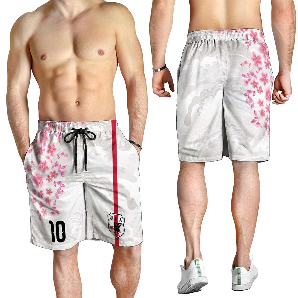 Custom Japan National Football Shorts for Men Cherry Blossom Sakura Wave Traditional Graphic Art