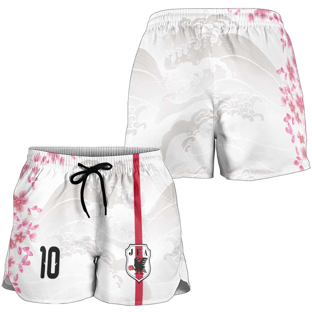 Custom Japan National Football Shorts for Women Cherry Blossom Sakura Wave Traditional Graphic Art