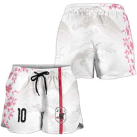 Custom Japan National Football Shorts for Women Cherry Blossom Sakura Wave Traditional Graphic Art