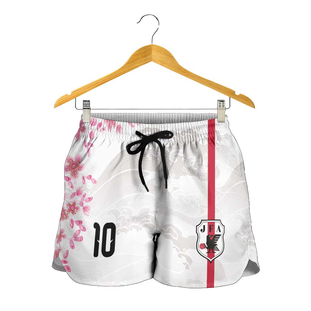 Custom Japan National Football Shorts for Women Cherry Blossom Sakura Wave Traditional Graphic Art