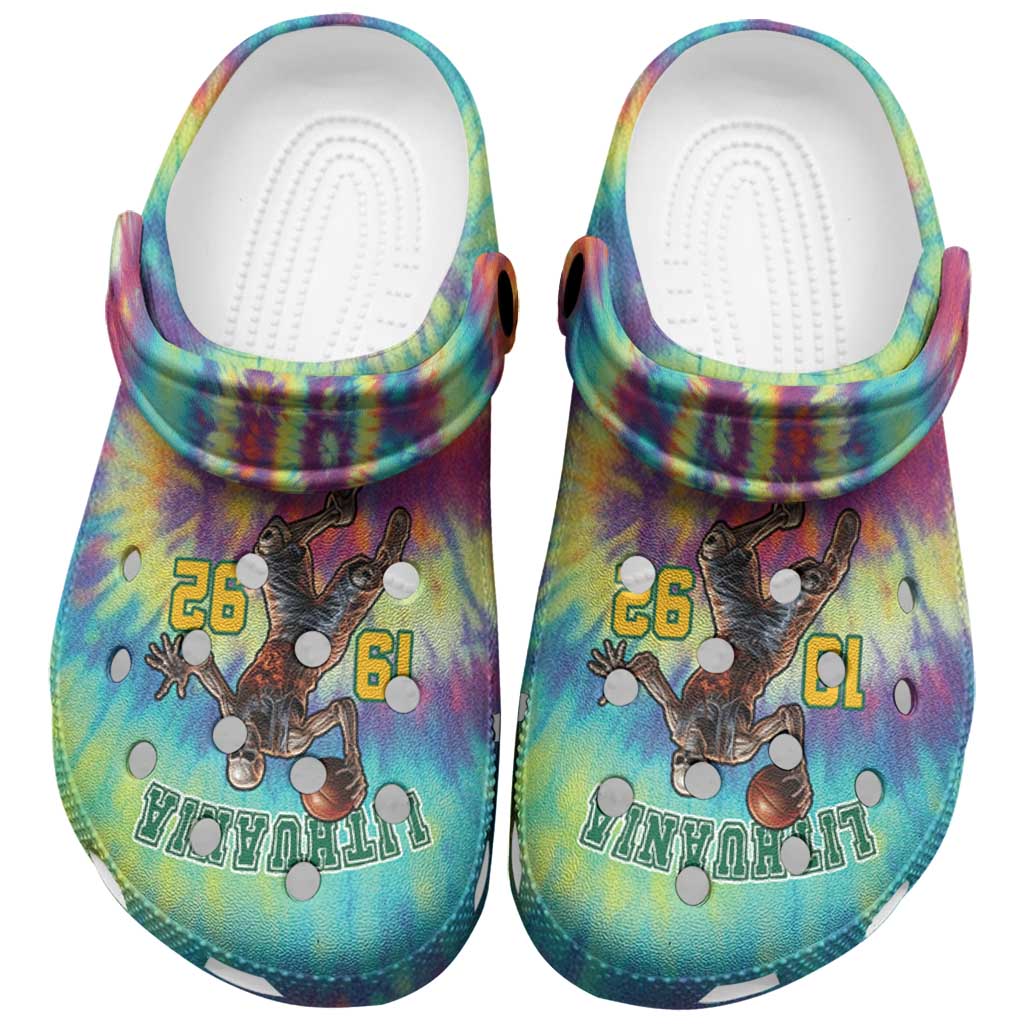 Lithuania Basketball Skeleton 1992 Clogs Shoes Tie Dye Pattern - Wonder Print Shop