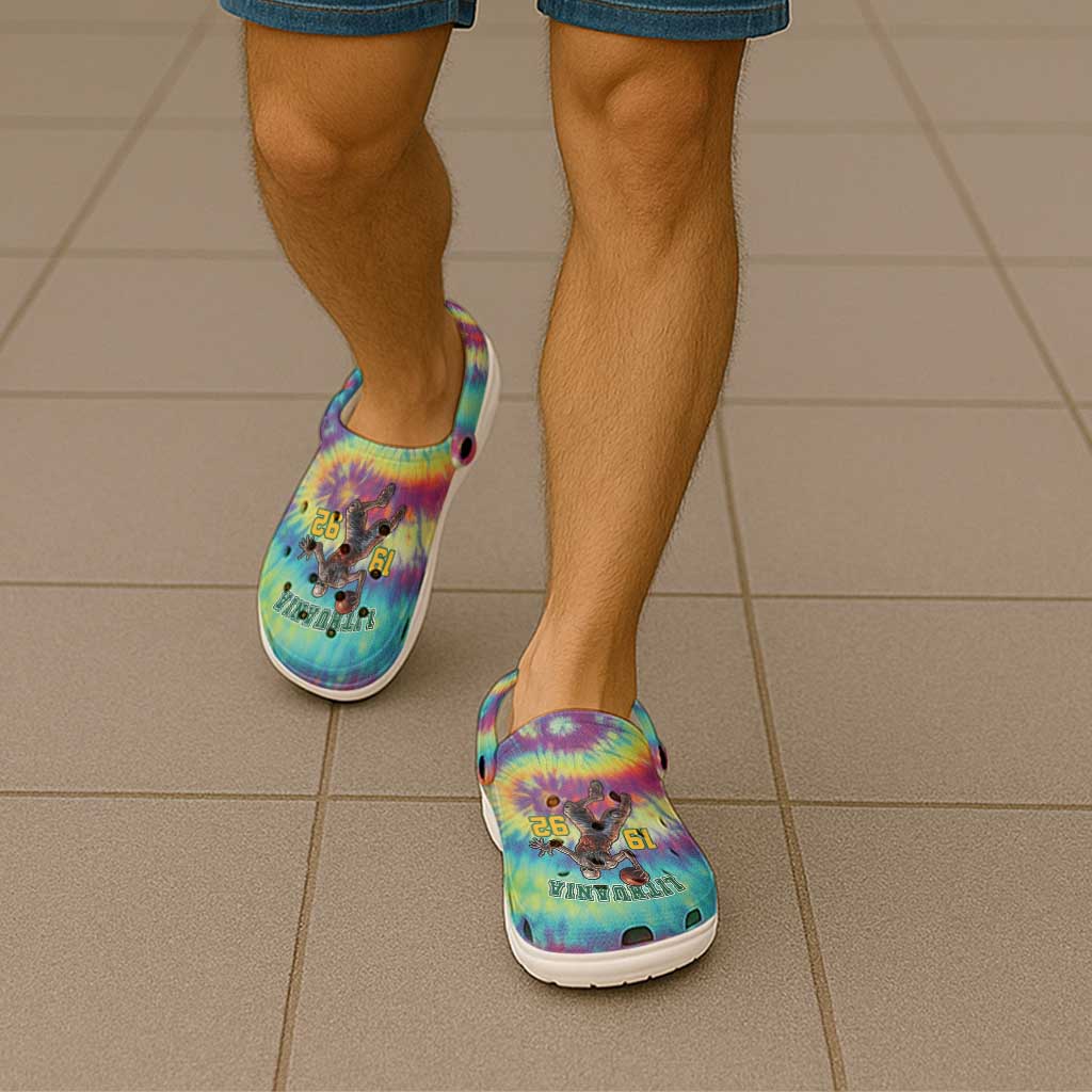 Lithuania Basketball Skeleton 1992 Clogs Shoes Tie Dye Pattern - Wonder Print Shop