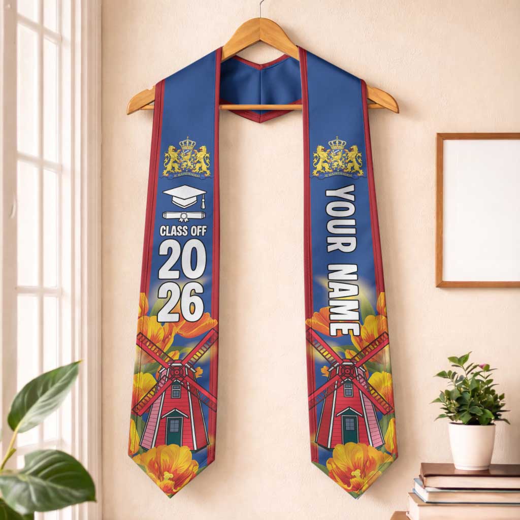Custom Netherlands Graduation Stole Dutch Windmill and Tulip Heritage