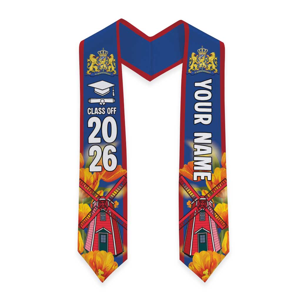Custom Netherlands Graduation Stole Dutch Windmill and Tulip Heritage