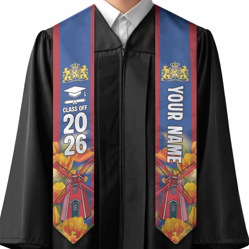 Custom Netherlands Graduation Stole Dutch Windmill and Tulip Heritage