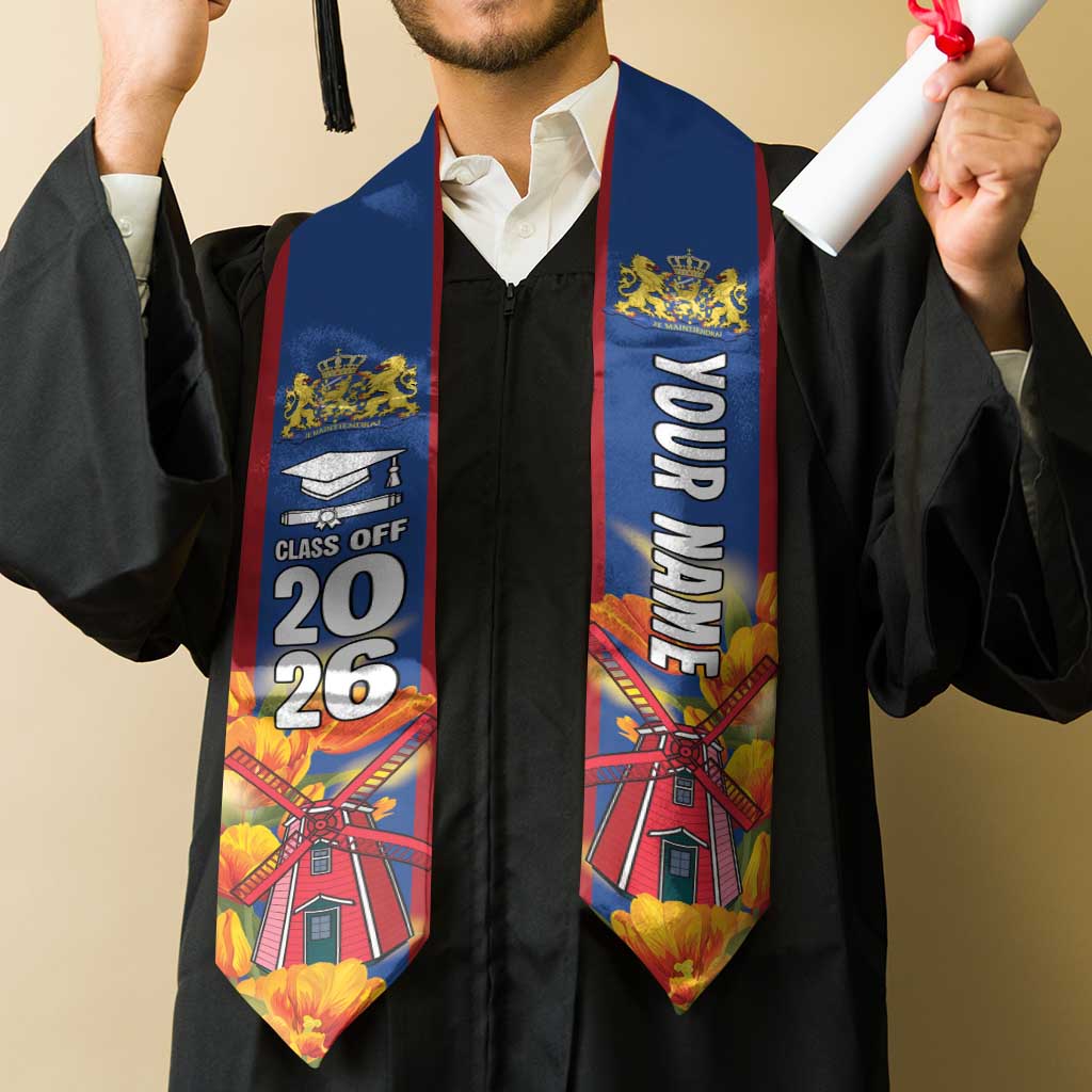Custom Netherlands Graduation Stole Dutch Windmill and Tulip Heritage