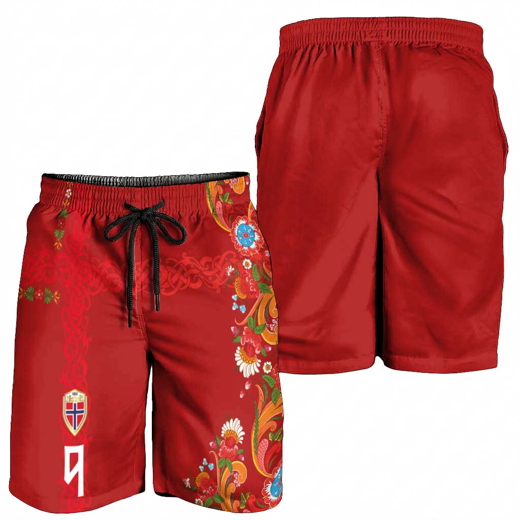 Custom Norway Football Shorts for Men Norge Viking and Rosemaling Ornament