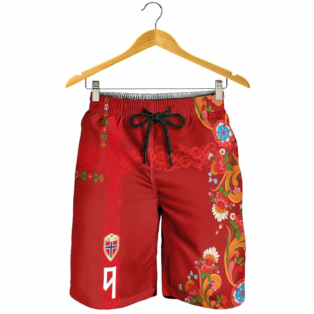 Custom Norway Football Shorts for Men Norge Viking and Rosemaling Ornament