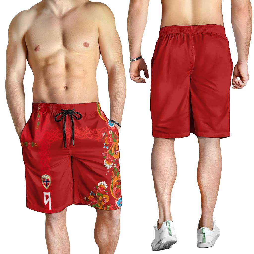 Custom Norway Football Shorts for Men Norge Viking and Rosemaling Ornament