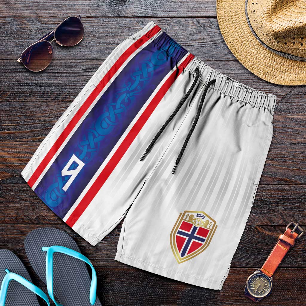 Custom Norway Football Shorts for Men Norge Viking Ornament Vertical Stripe Sporty Style