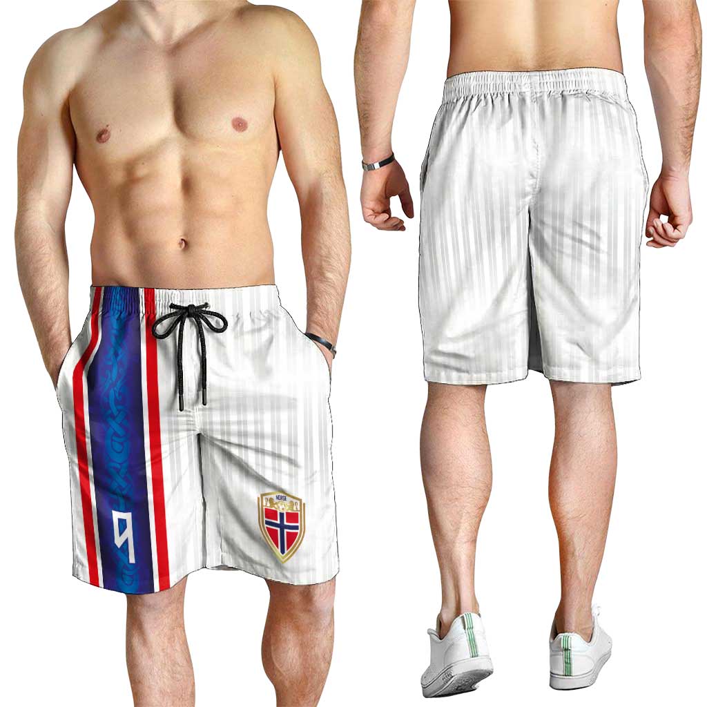Custom Norway Football Shorts for Men Norge Viking Ornament Vertical Stripe Sporty Style