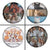 Personalized photo collage on a spare tire cover with various images of people and animals