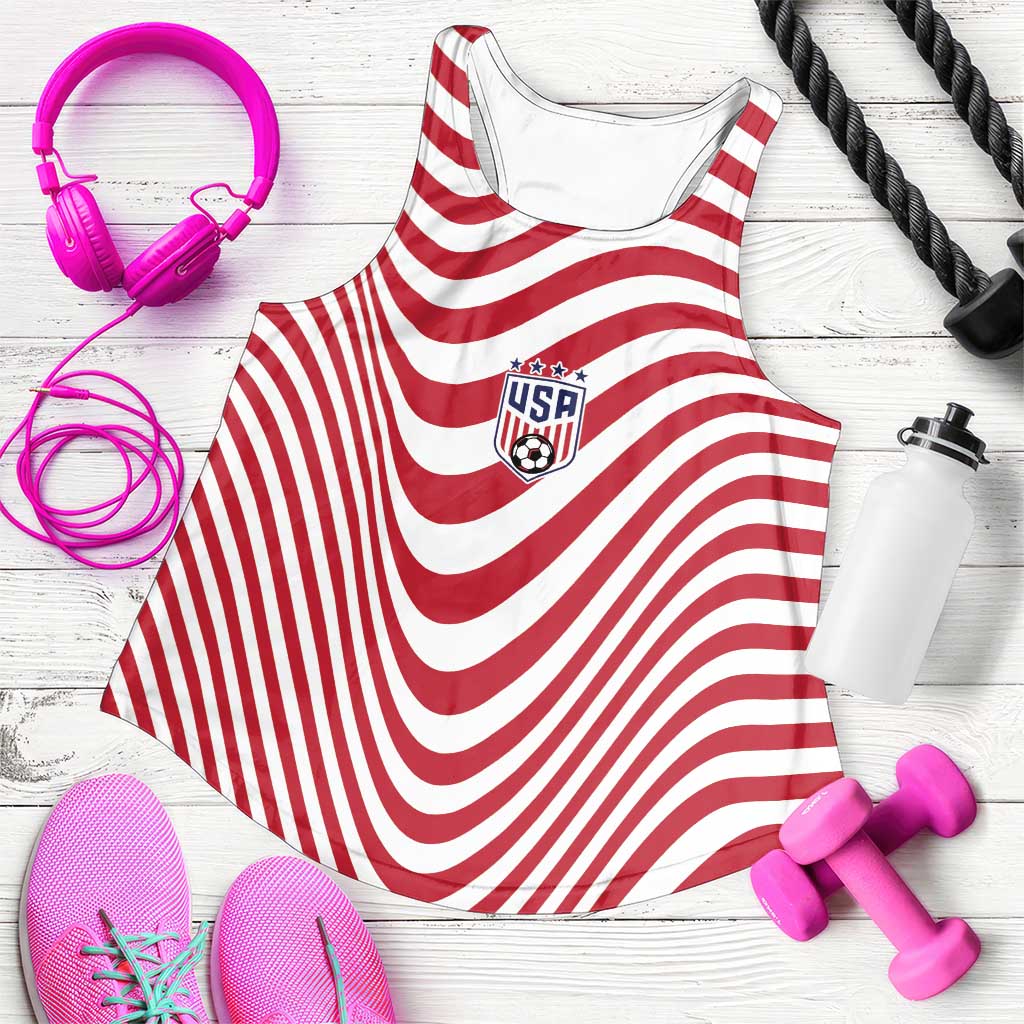 Custom Soccer 2026 USA Women Racerback Tank Wave Flag Stylized