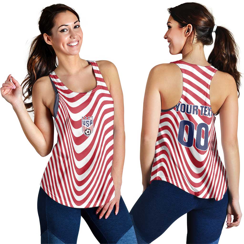 Custom Soccer 2026 USA Women Racerback Tank Wave Flag Stylized