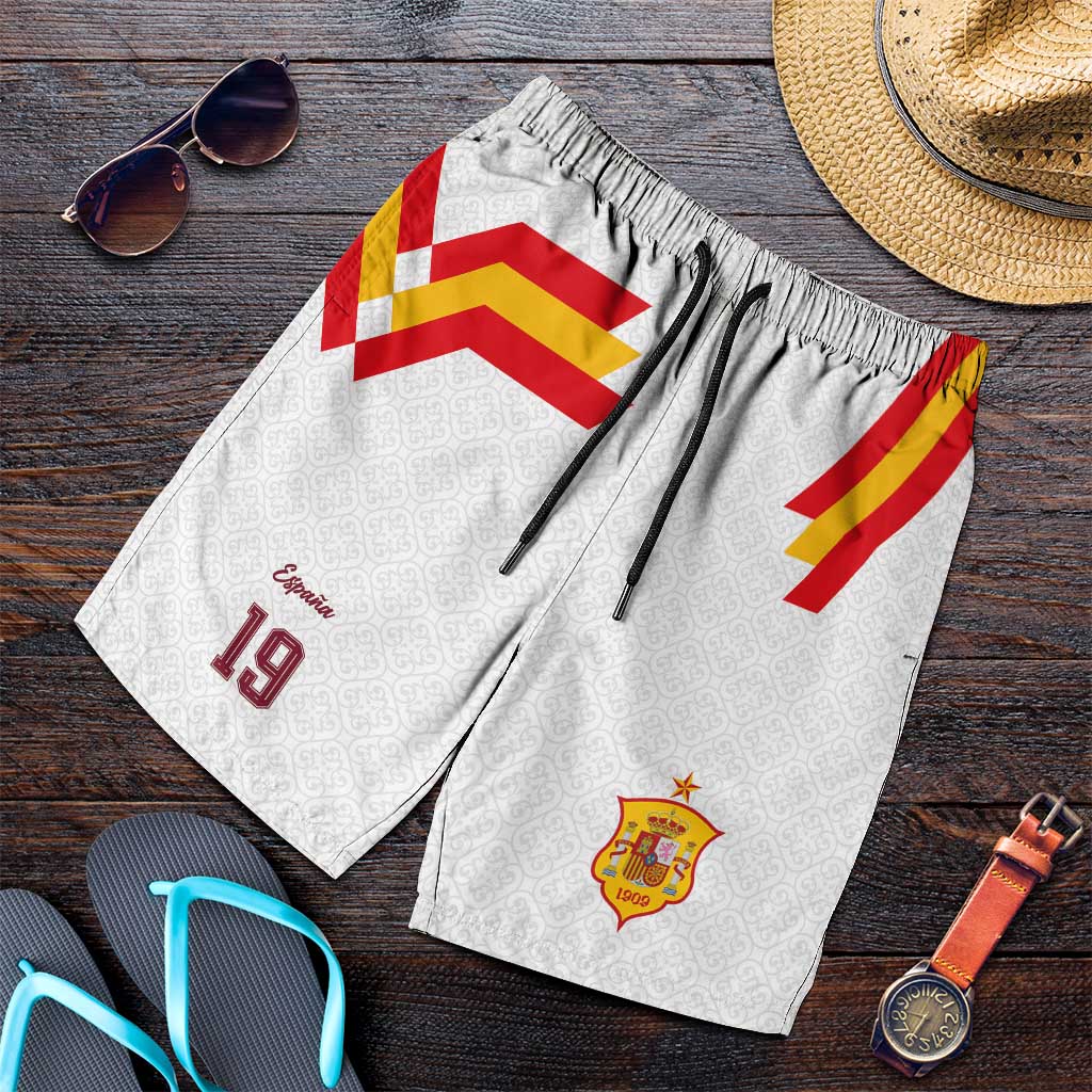 Custom Spain National Football Shorts for Men Geometric Flag Stripe Pattern Retro Graphic Concept
