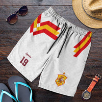 Custom Spain National Football Shorts for Men Geometric Flag Stripe Pattern Retro Graphic Concept