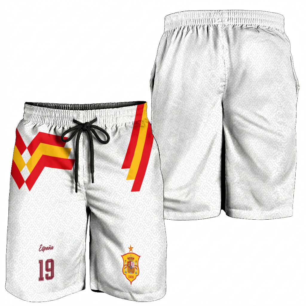 Custom Spain National Football Shorts for Men Geometric Flag Stripe Pattern Retro Graphic Concept