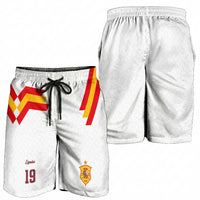 Custom Spain National Football Shorts for Men Geometric Flag Stripe Pattern Retro Graphic Concept