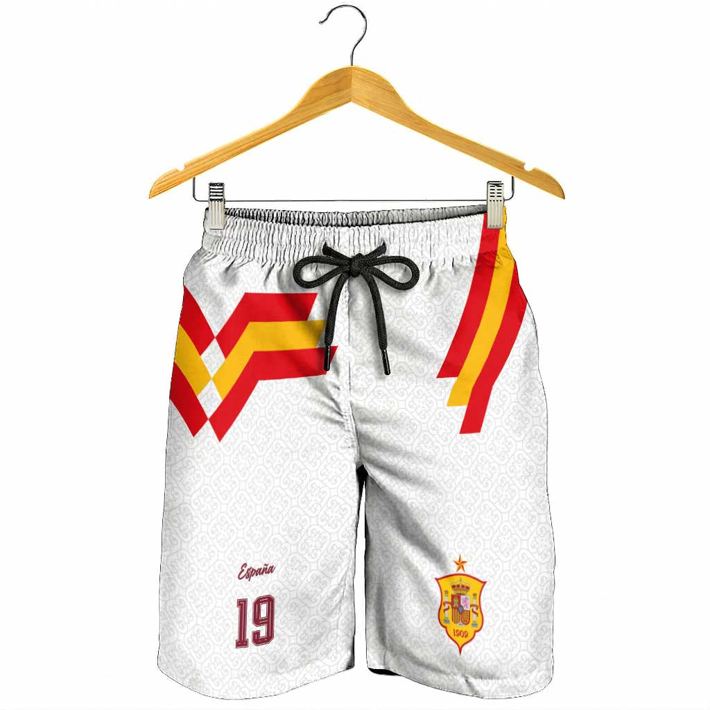 Custom Spain National Football Shorts for Men Geometric Flag Stripe Pattern Retro Graphic Concept
