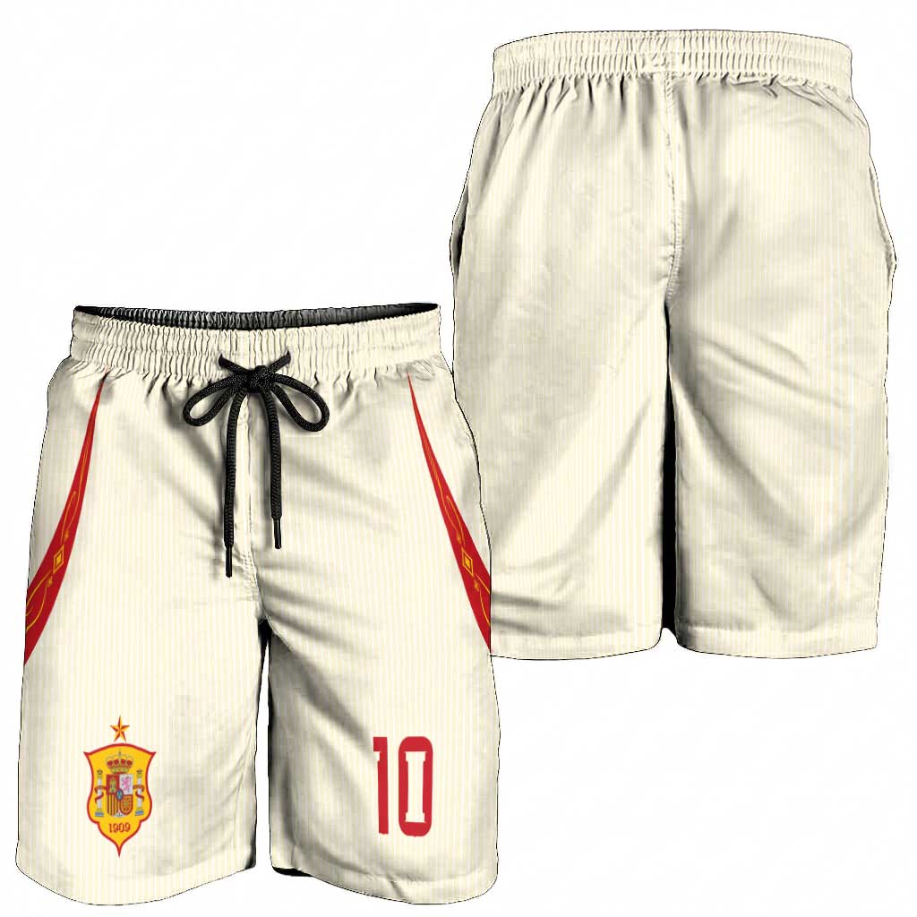 Custom Spain National Football Shorts for Men Pinstripe Flag with Royal Crest