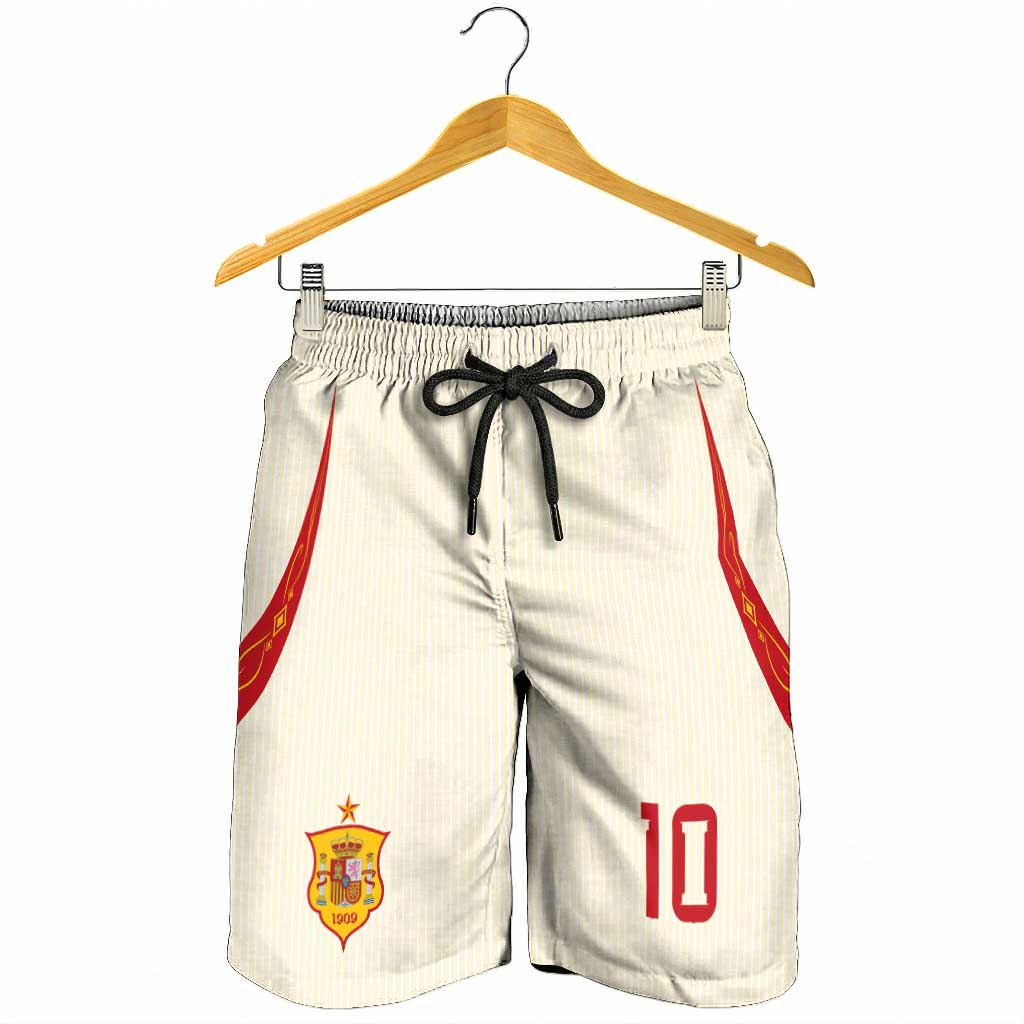 Custom Spain National Football Shorts for Men Pinstripe Flag with Royal Crest