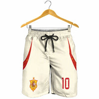 Custom Spain National Football Shorts for Men Pinstripe Flag with Royal Crest