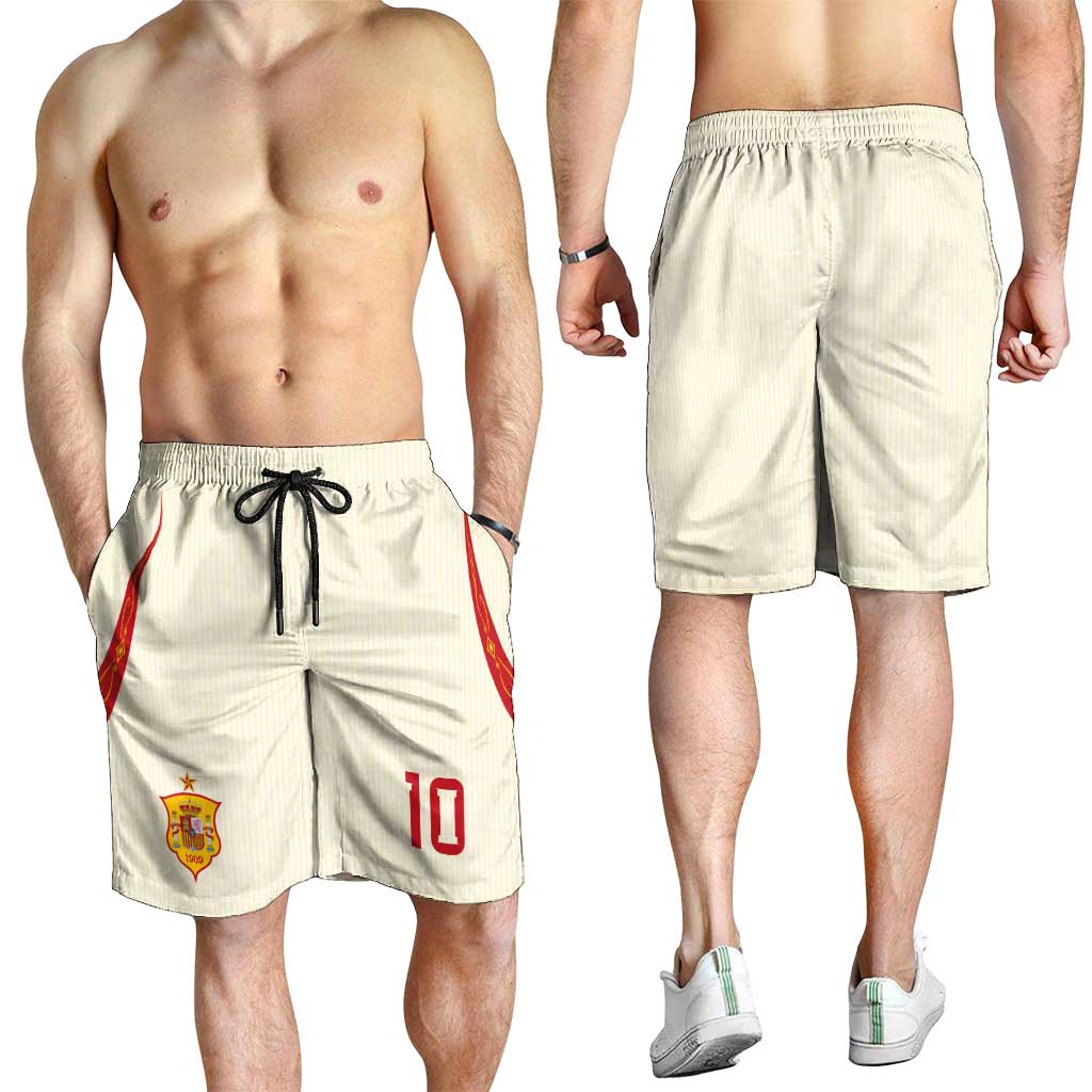 Custom Spain National Football Shorts for Men Pinstripe Flag with Royal Crest