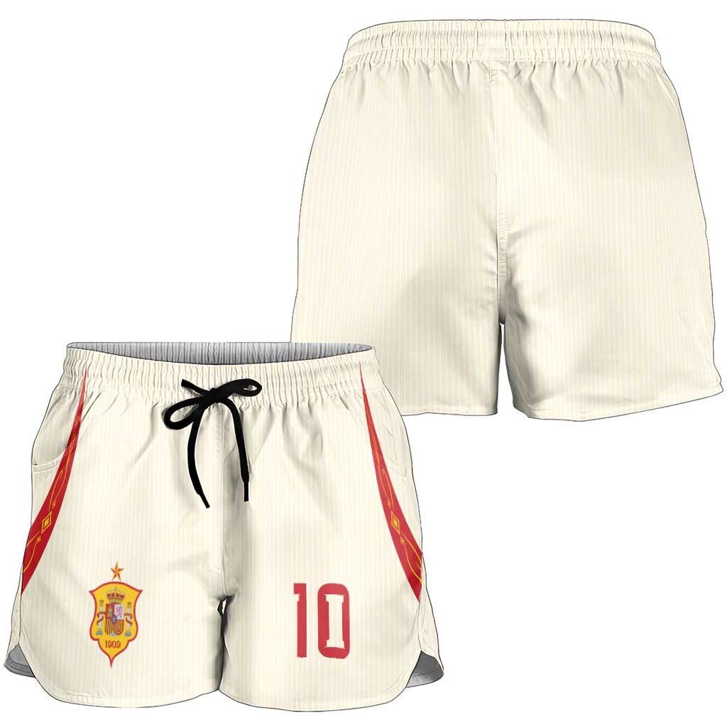Custom Spain National Football Shorts for Women Pinstripe Flag with Royal Crest
