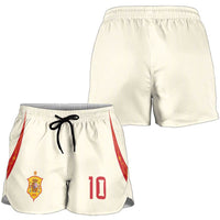 Custom Spain National Football Shorts for Women Pinstripe Flag with Royal Crest