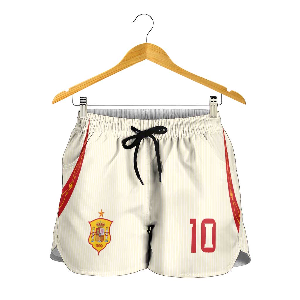 Custom Spain National Football Shorts for Women Pinstripe Flag with Royal Crest