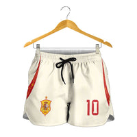 Custom Spain National Football Shorts for Women Pinstripe Flag with Royal Crest