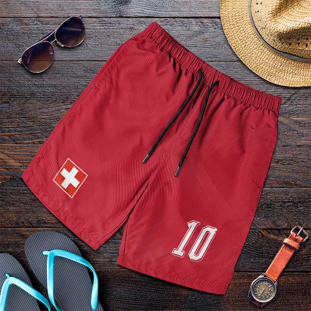 Custom Switzerland National Football Shorts for Men Abstract Topographic Wave Pattern