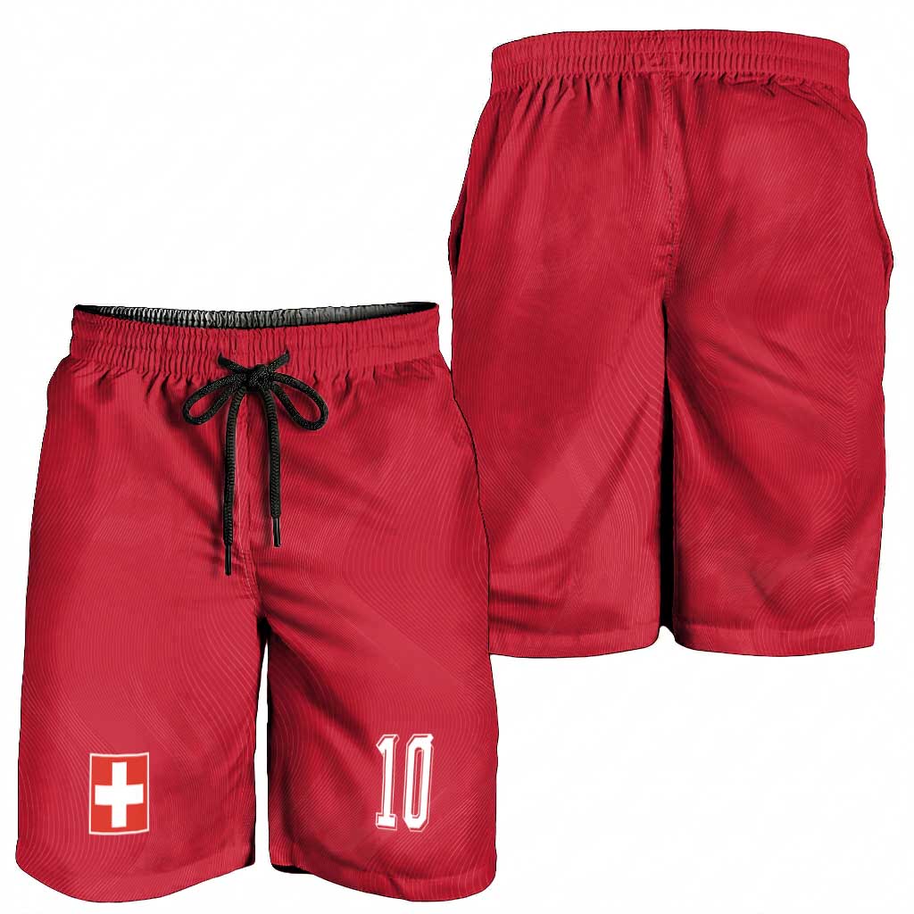 Custom Switzerland National Football Shorts for Men Abstract Topographic Wave Pattern