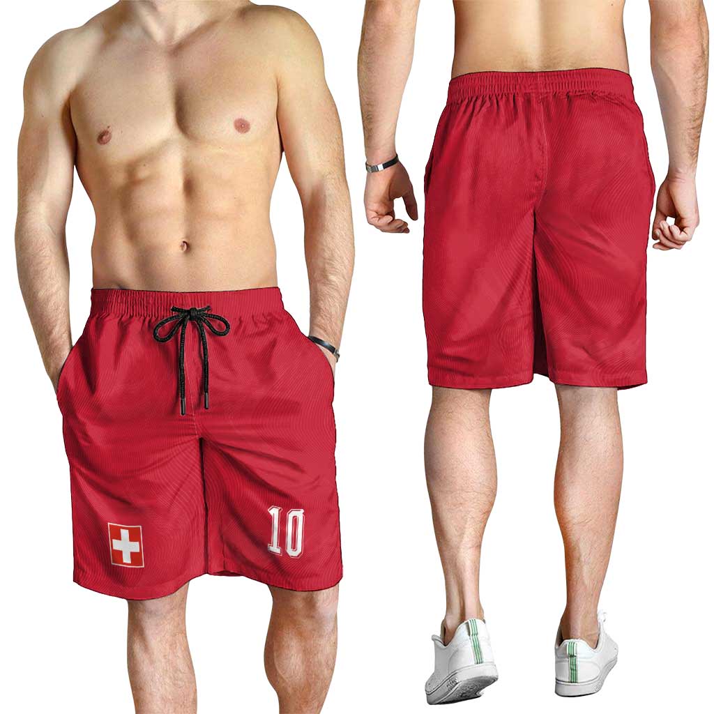 Custom Switzerland National Football Shorts for Men Abstract Topographic Wave Pattern