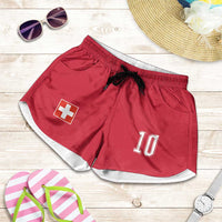 Custom Switzerland National Football Shorts for Women Abstract Topographic Wave Pattern