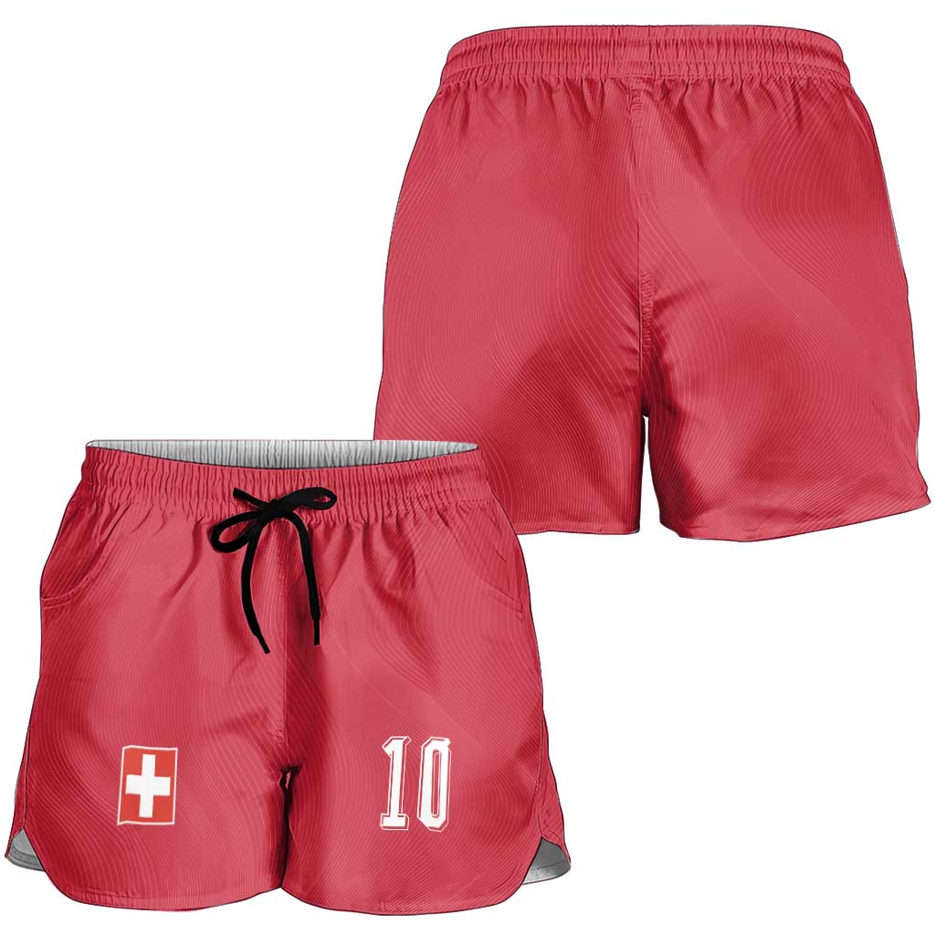 Custom Switzerland National Football Shorts for Women Abstract Topographic Wave Pattern