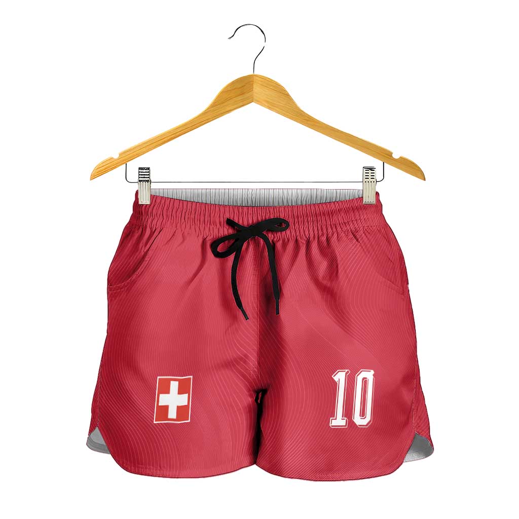 Custom Switzerland National Football Shorts for Women Abstract Topographic Wave Pattern