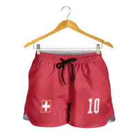 Custom Switzerland National Football Shorts for Women Abstract Topographic Wave Pattern