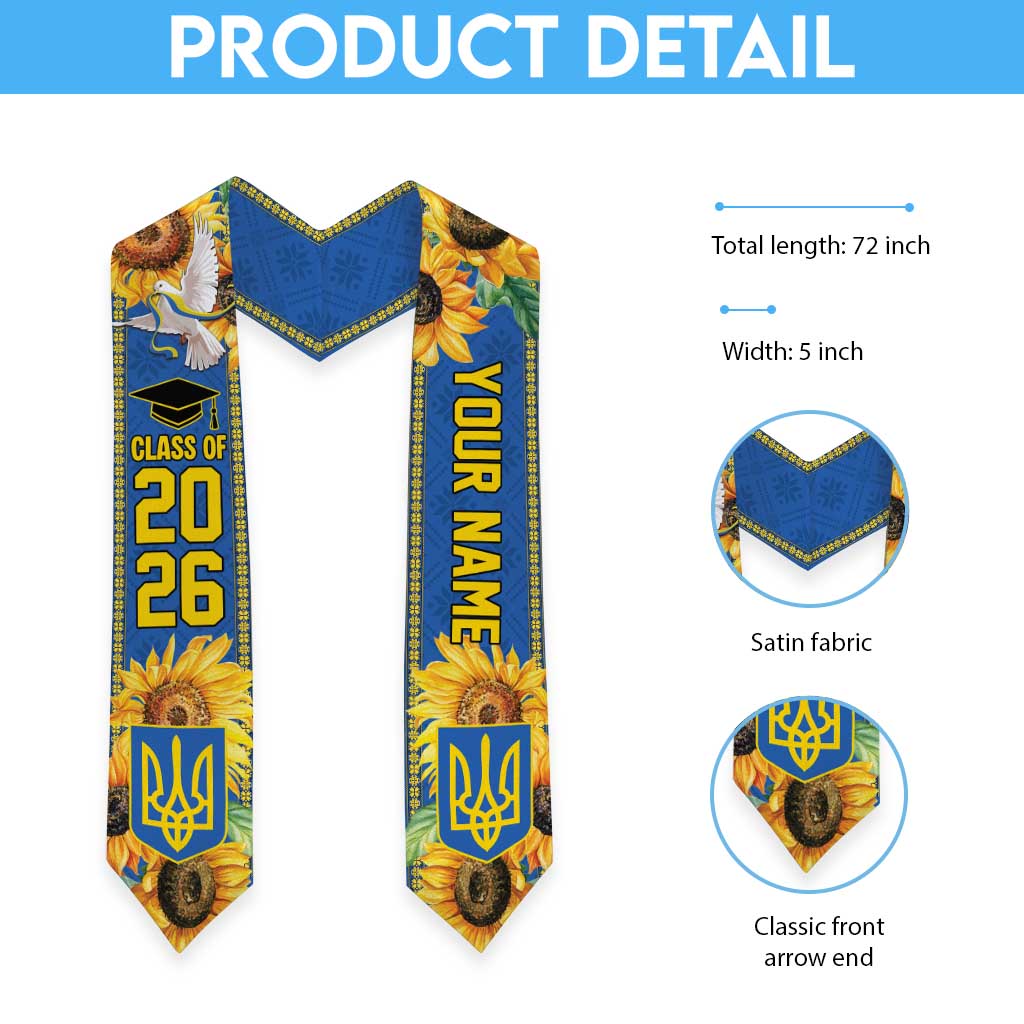 Custom Ukraine Graduation Stole Bold Sunflower and Tryzub