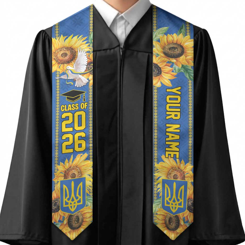 Custom Ukraine Graduation Stole Bold Sunflower and Tryzub