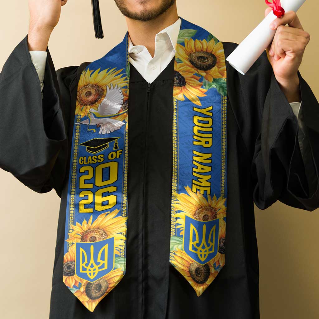 Custom Ukraine Graduation Stole Bold Sunflower and Tryzub