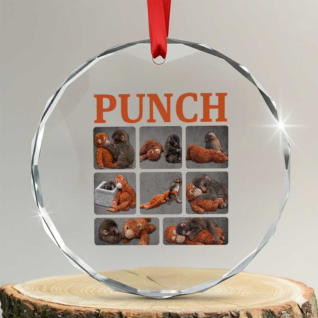 Cute Baby Monkey Punch with Plush Toy Graphic Crystal Glass Ornament