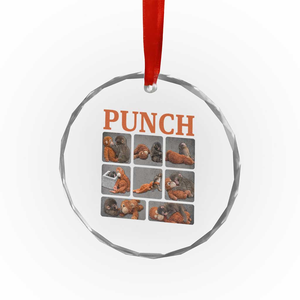 Cute Baby Monkey Punch with Plush Toy Graphic Crystal Glass Ornament