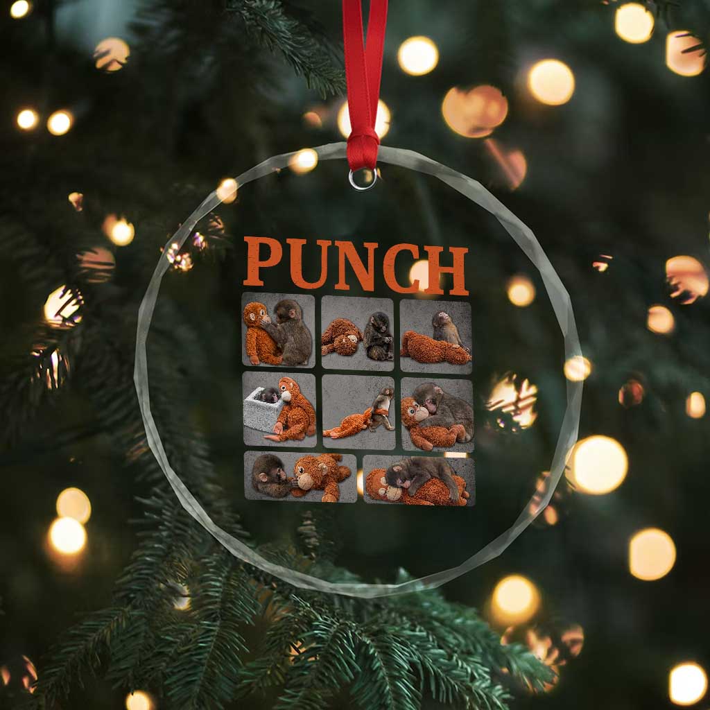 Cute Baby Monkey Punch with Plush Toy Graphic Crystal Glass Ornament