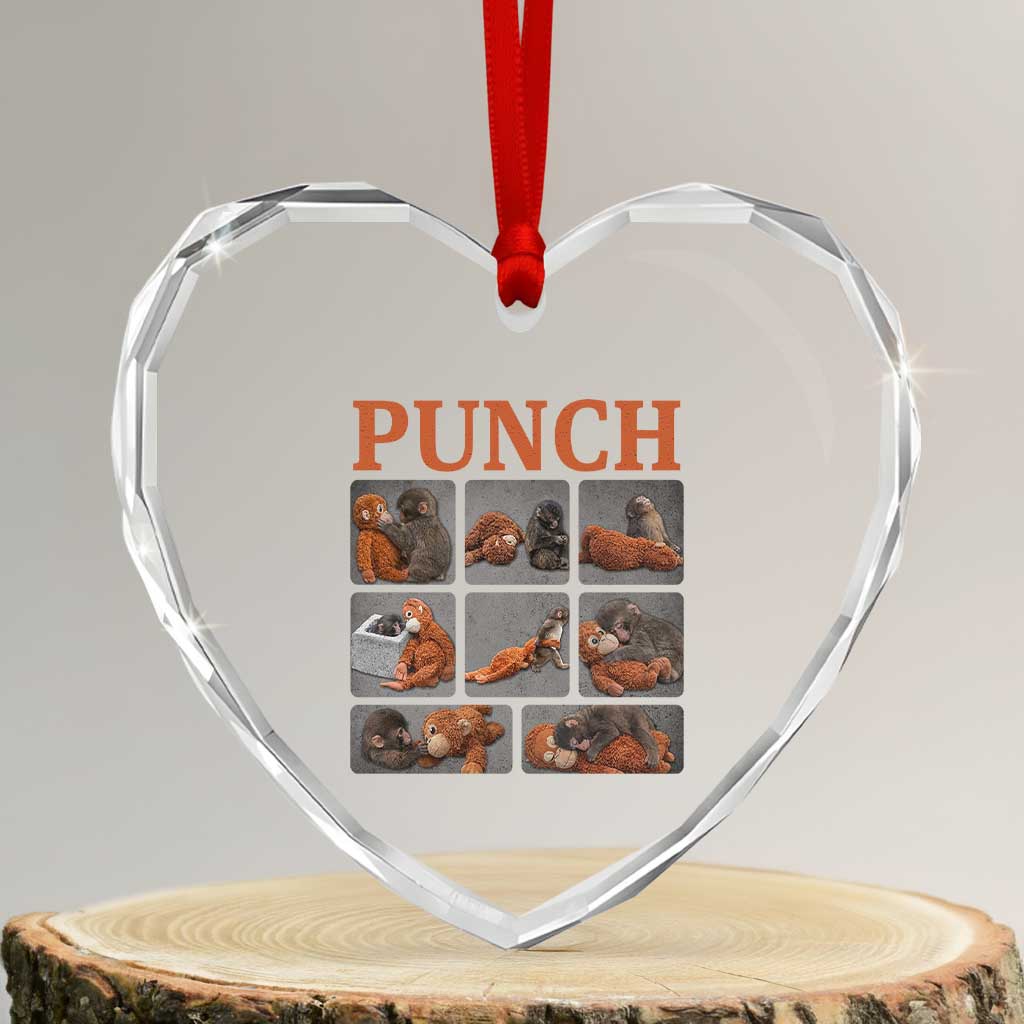 Cute Baby Monkey Punch with Plush Toy Graphic Heart Crystal Glass Ornament