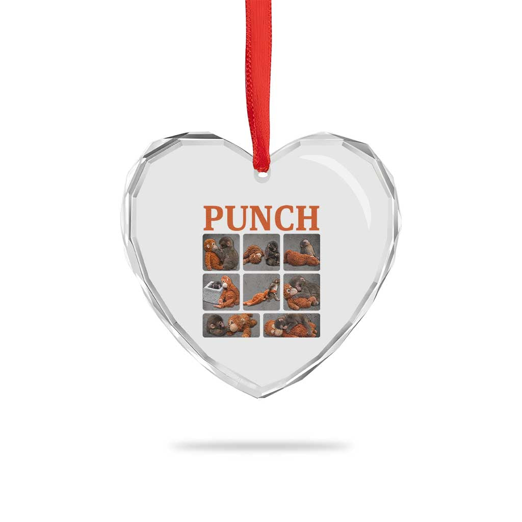 Cute Baby Monkey Punch with Plush Toy Graphic Heart Crystal Glass Ornament