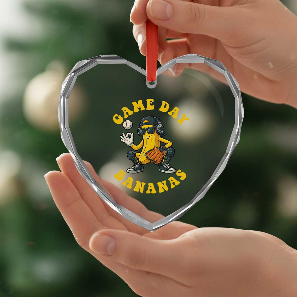 Cute Bananas Graphic Heart Crystal Glass Ornament Game Day Cool Catcher Baseball Lover - Wonder Print Shop