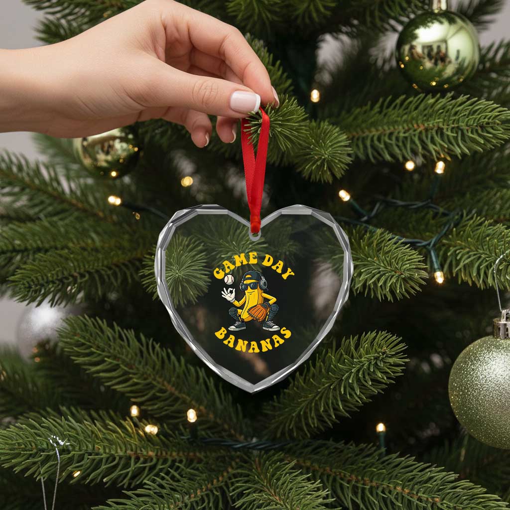 Cute Bananas Graphic Heart Crystal Glass Ornament Game Day Cool Catcher Baseball Lover - Wonder Print Shop