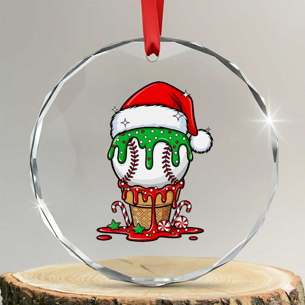 Cute Baseball Christmas Icecream Dripping Crystal Glass Ornament Holiday Ice Cream Cone with Santa Hat - Wonder Print Shop