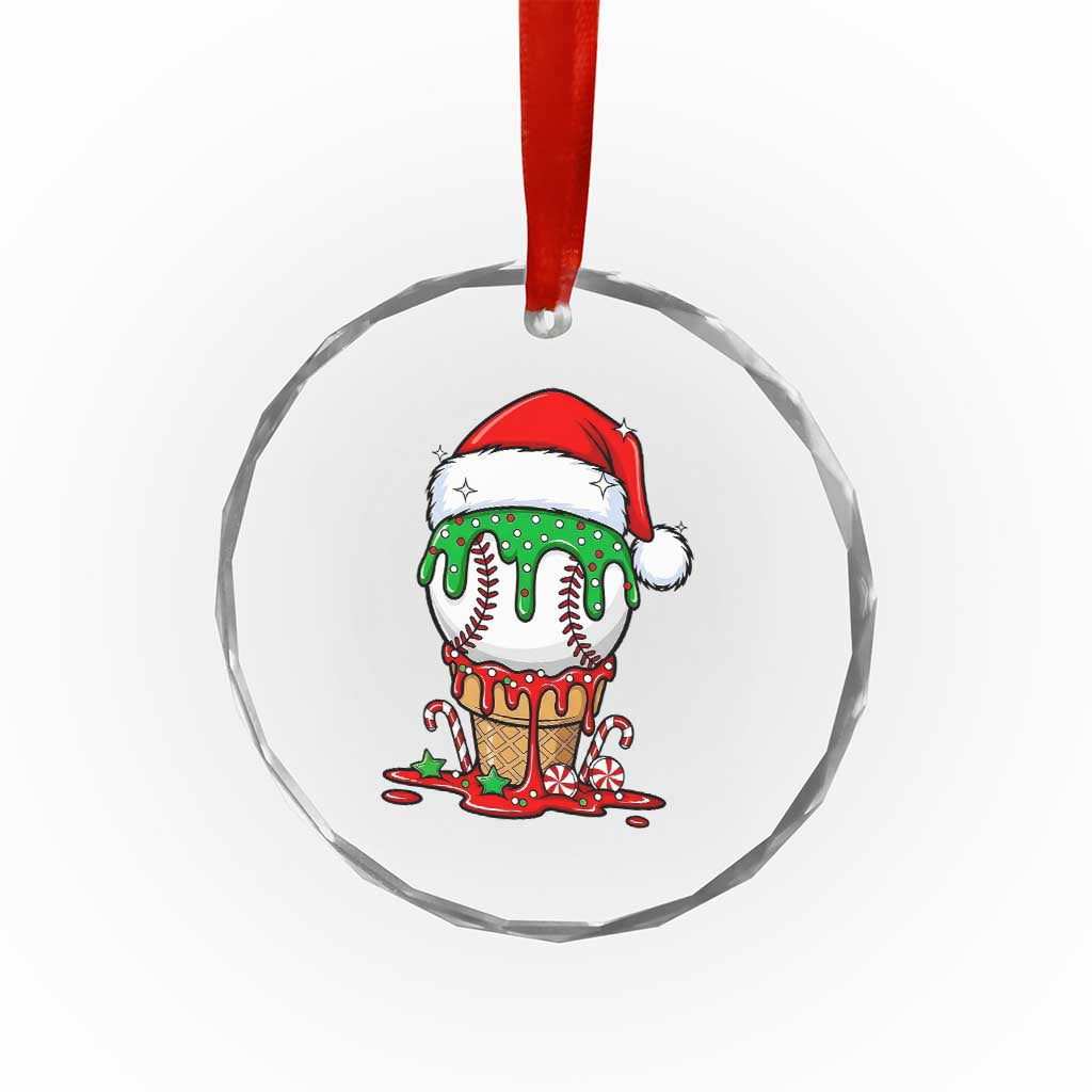 Cute Baseball Christmas Icecream Dripping Crystal Glass Ornament Holiday Ice Cream Cone with Santa Hat - Wonder Print Shop